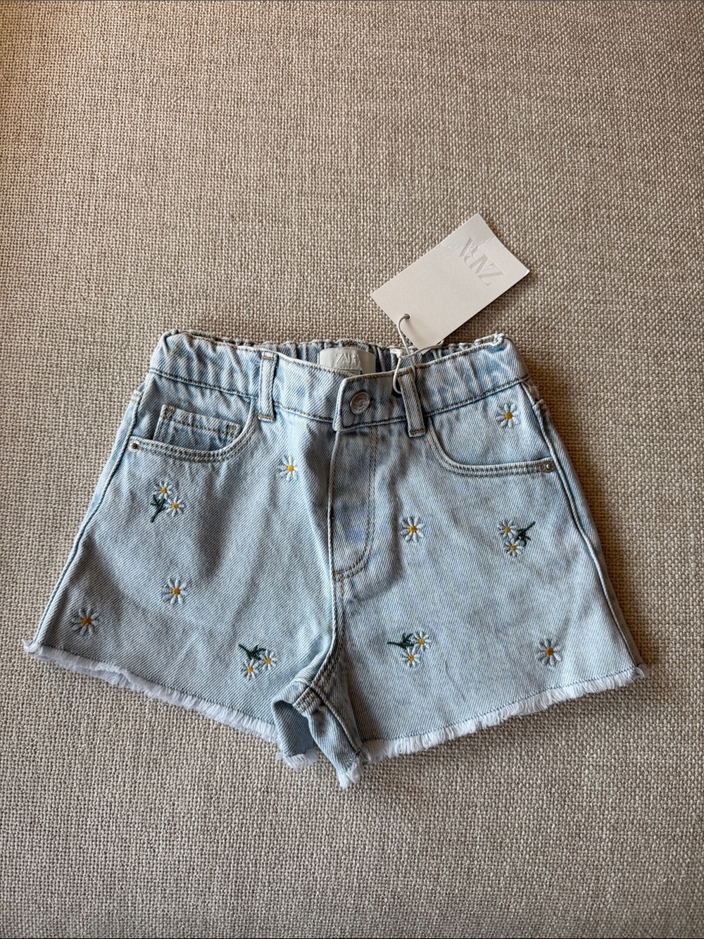Zara Light Blue Daisy Embroidered Denim Shorts - Kids